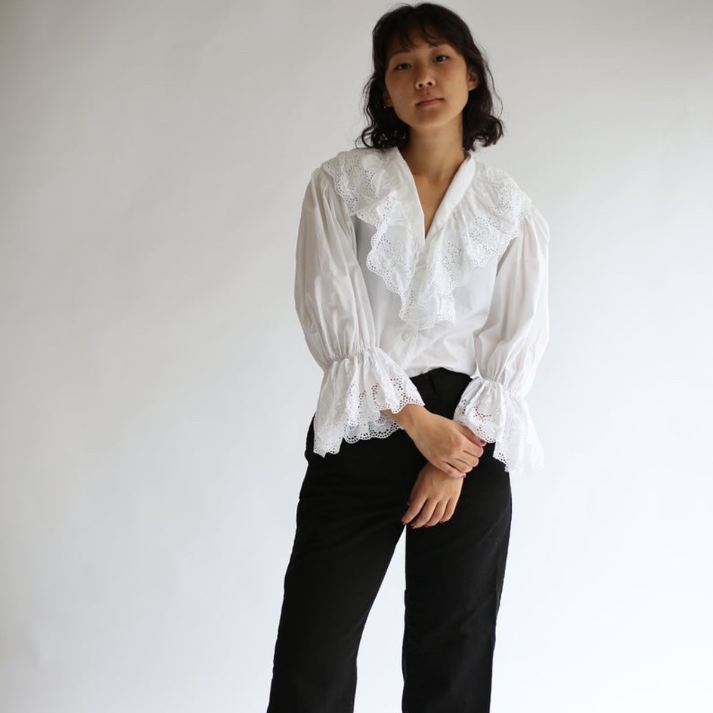 Vintage Rawson White Ruffle Puff Sleeve Blouse